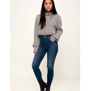 Free People BK Sweater Medium Wine  Cropped Mock Turtleneck Ballon Sleeve Casual